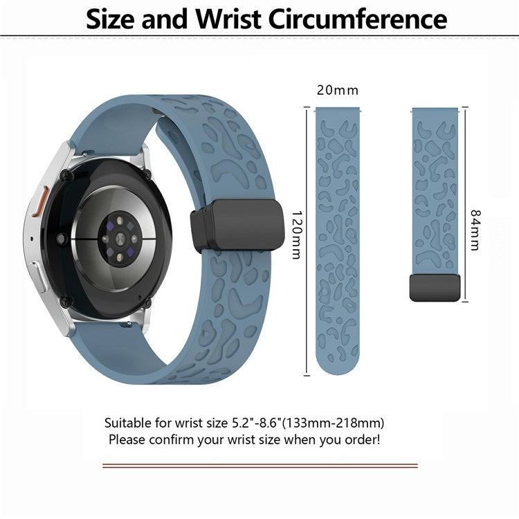 KALEBOL 20mm Magnetic Silicone Strap for Samsung Galaxy Watch6 Classic 47mm / 43mm / Huawei Watch GT 3 Pro 43mm Leopard Print Watch Band - White