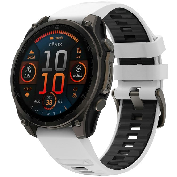 KALEBOL 26mm Dual Color Watch Strap for Garmin Fenix 7X Pro / 7X / 6X Pro / 6X Silicone Wrist Band - White+Black