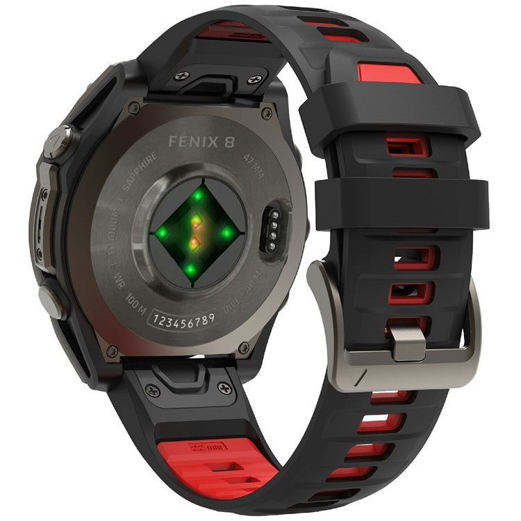 KALEBOL 26mm Dual Color Watch Strap for Garmin Fenix 7X Pro / 7X / 6X Pro / 6X Silicone Wrist Band - Black+Red