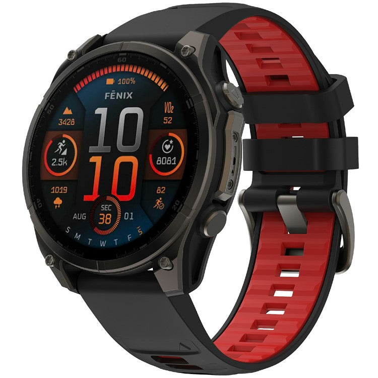 KALEBOL 26mm Dual Color Watch Strap for Garmin Fenix 7X Pro / 7X / 6X Pro / 6X Silicone Wrist Band - Black+Red