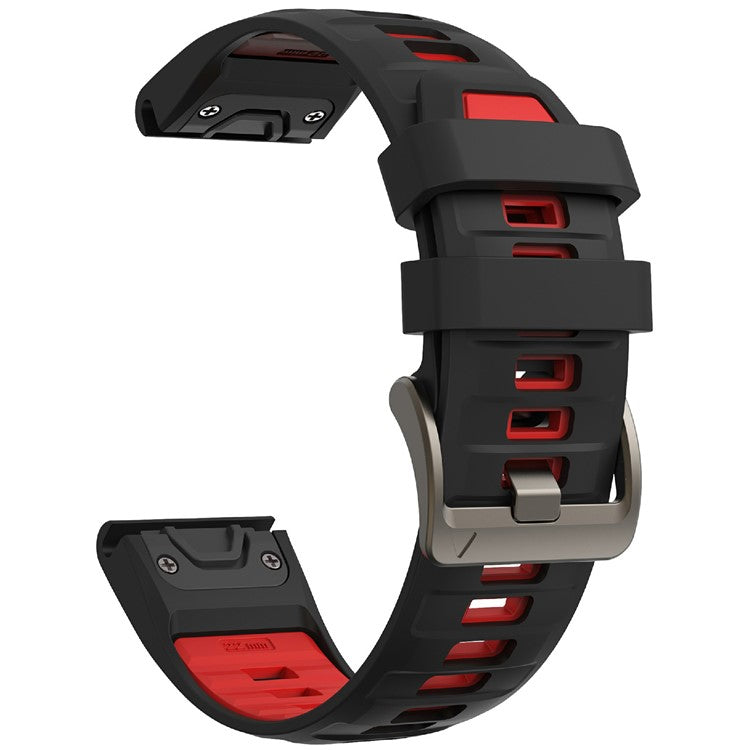 KALEBOL 26mm Dual Color Watch Strap for Garmin Fenix 7X Pro / 7X / 6X Pro / 6X Silicone Wrist Band - Black+Red