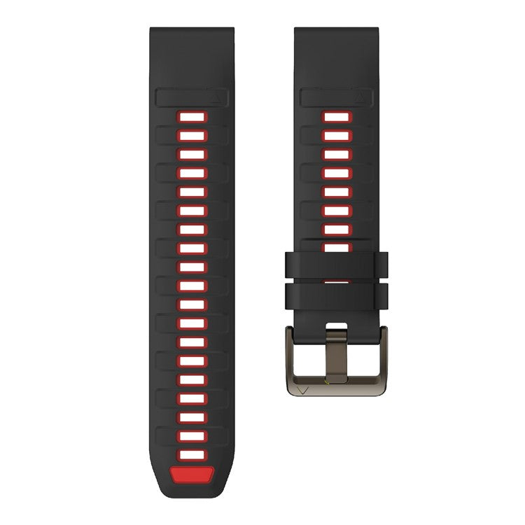 KALEBOL 26mm Dual Color Watch Strap for Garmin Fenix 7X Pro / 7X / 6X Pro / 6X Silicone Wrist Band - Black+Red