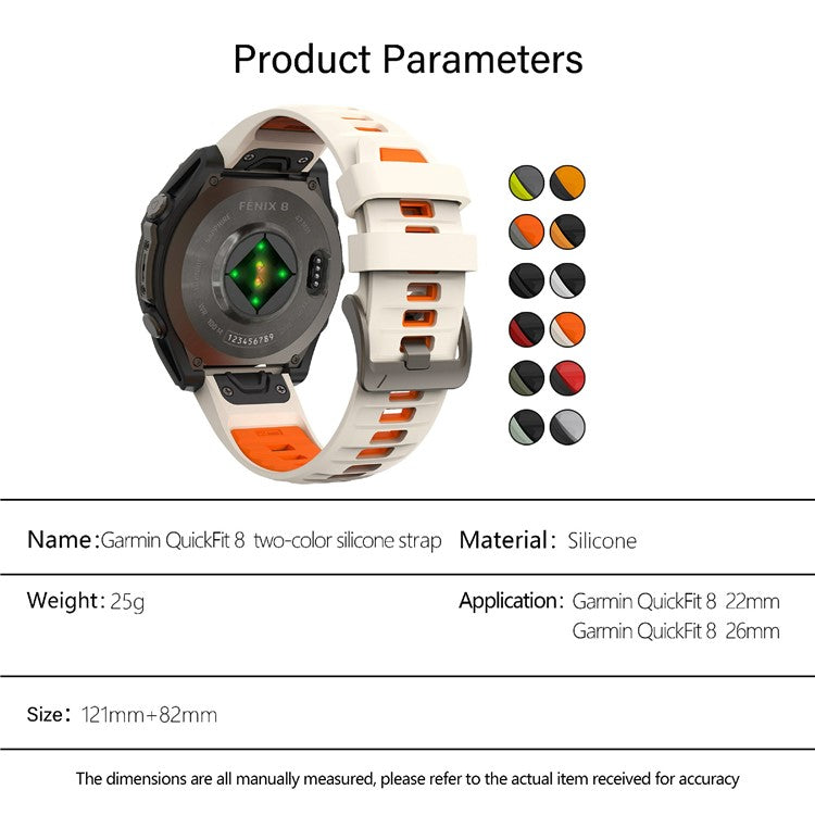 KALEBOL 26mm Dual Color Watch Strap for Garmin Fenix 7X Pro / 7X / 6X Pro / 6X Silicone Wrist Band - Lime+Grey