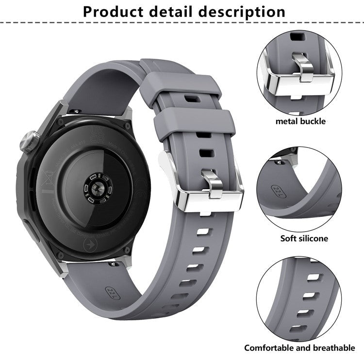 KALEBOL 22mm Silicone Watch Strap for Samsung Galaxy Watch3 45mm / Huawei Watch GT 5 46mm / GT 5 Pro 46mm Wrist Band - Black