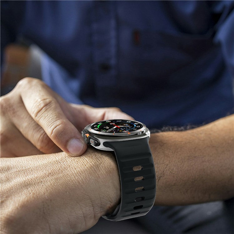 KALEBOL For Samsung Galaxy Watch Ultra 47mm Silicone Watch Band Wave Sport Wrist Strap - Black