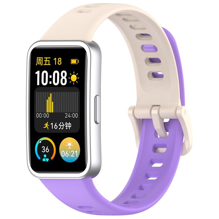 KALEBOL For Huawei Band 9 / Band 8 Silicone Watch Strap Replacement Breathable Sport Band - Long Purple + Short Starlight