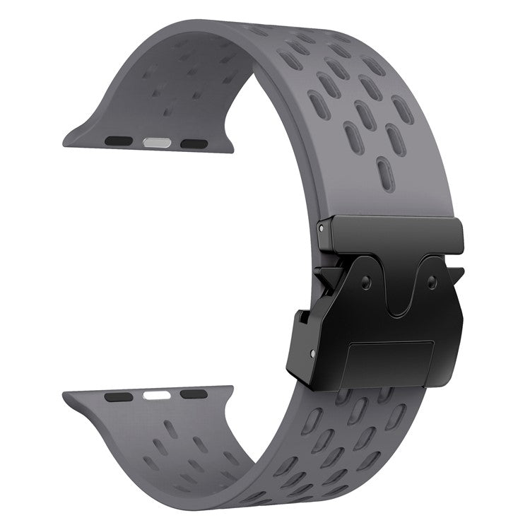 KALEBOL Watch Strap For Apple Watch Series 10 Ultra 9 8 7 SE 6 5 4 3 2 1 46mm 49mm 45mm 44mm 42mm Hollow Silicone Band with Black Buckle - Space Grey