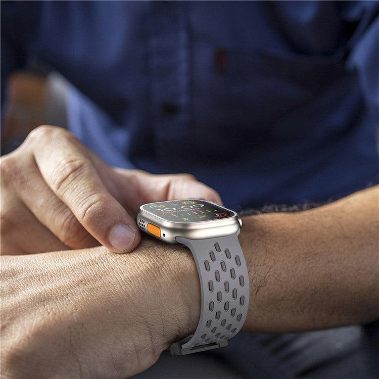 KALEBOL Watch Strap For Apple Watch Series 10 Ultra 9 8 7 SE 6 5 4 3 2 1 46mm 49mm 45mm 44mm 42mm Hollow Silicone Band with Black Buckle - Space Grey