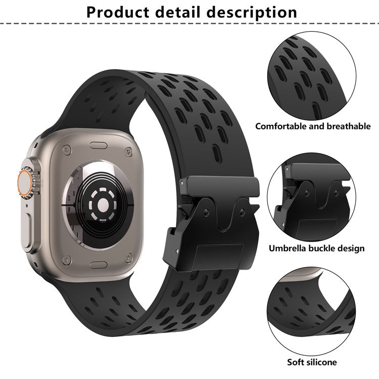 KALEBOL Watch Strap For Apple Watch Series 10 Ultra 9 8 7 SE 6 5 4 3 2 1 46mm 49mm 45mm 44mm 42mm Hollow Silicone Band with Black Buckle - Space Grey