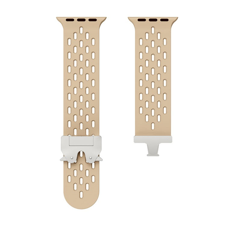 KALEBOL Silicone Band For Apple Watch Series 10 Ultra 9 8 7 SE 6 5 4 3 2 1 46mm 49mm 45mm 44mm 42mm Hollow Strap with Silver Buckle - Milk Tea