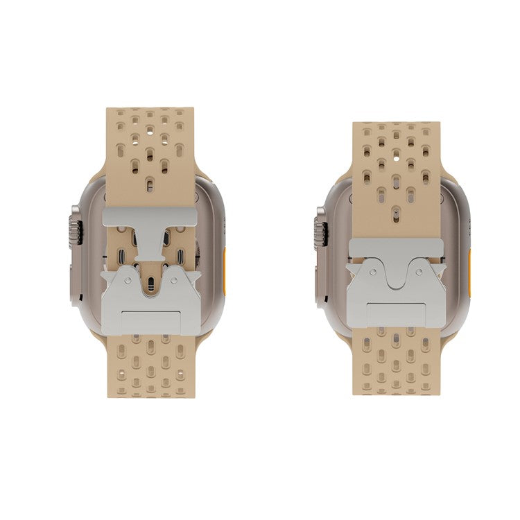 KALEBOL Silicone Band For Apple Watch Series 10 Ultra 9 8 7 SE 6 5 4 3 2 1 46mm 49mm 45mm 44mm 42mm Hollow Strap with Silver Buckle - Milk Tea