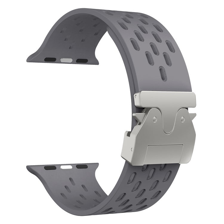KALEBOL Silicone Band For Apple Watch Series 10 Ultra 9 8 7 SE 6 5 4 3 2 1 46mm 49mm 45mm 44mm 42mm Hollow Strap with Silver Buckle - Space Grey