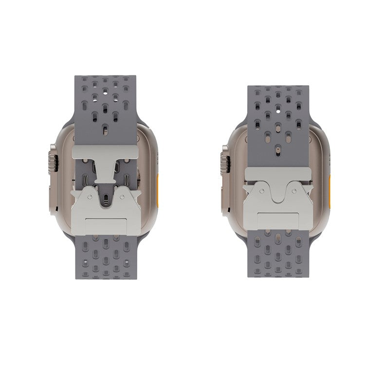 KALEBOL Silicone Band For Apple Watch Series 10 Ultra 9 8 7 SE 6 5 4 3 2 1 46mm 49mm 45mm 44mm 42mm Hollow Strap with Silver Buckle - Space Grey