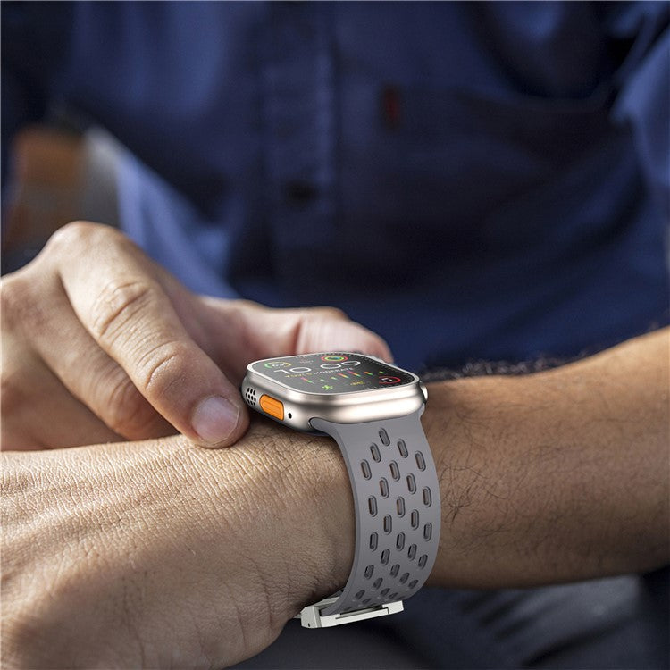 KALEBOL Silicone Band For Apple Watch Series 10 Ultra 9 8 7 SE 6 5 4 3 2 1 46mm 49mm 45mm 44mm 42mm Hollow Strap with Silver Buckle - Space Grey