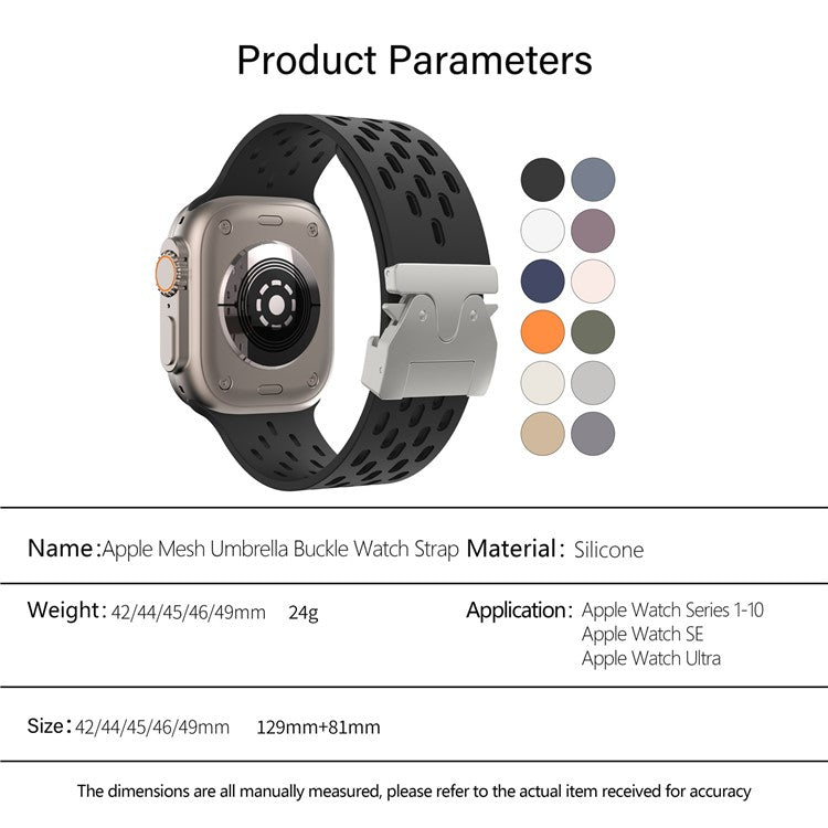 KALEBOL Silicone Band For Apple Watch Series 10 Ultra 9 8 7 SE 6 5 4 3 2 1 46mm 49mm 45mm 44mm 42mm Hollow Strap with Silver Buckle - Space Grey