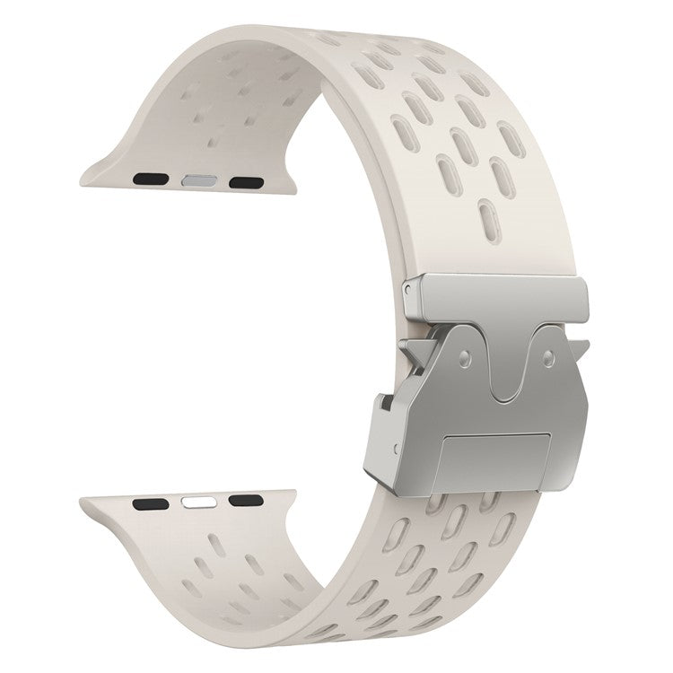 KALEBOL Silicone Band For Apple Watch Series 10 Ultra 9 8 7 SE 6 5 4 3 2 1 46mm 49mm 45mm 44mm 42mm Hollow Strap with Silver Buckle - Starlight