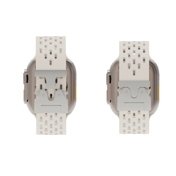 KALEBOL Silicone Band For Apple Watch Series 10 Ultra 9 8 7 SE 6 5 4 3 2 1 46mm 49mm 45mm 44mm 42mm Hollow Strap with Silver Buckle - Starlight