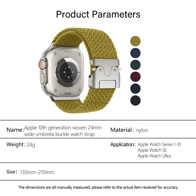 KALEBOL Nylon Braided Strap for Apple Watch Series 10 Ultra 9 8 7 SE 6 5 4 3 2 1 46mm 49mm 45mm 44mm 42mm Band with Parachute Buckle - Yellowgreen