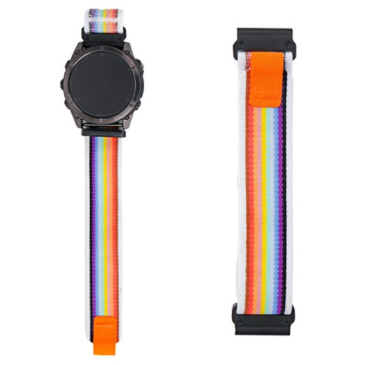 KALEBOL 22mm Watch Band For Garmin Fenix 7 / Fenix 7 Pro Magic Tape Nylon Loop Wrist Strap - Rainbow