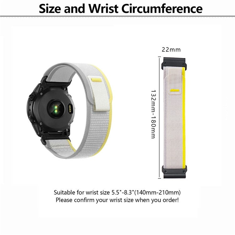 KALEBOL 22mm Watch Band For Garmin Fenix 7 / Fenix 7 Pro Magic Tape Nylon Loop Wrist Strap - Black