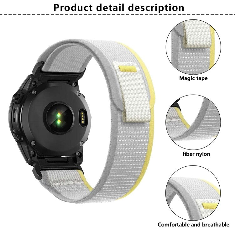 KALEBOL 22mm Watch Band For Garmin Fenix 7 / Fenix 7 Pro Magic Tape Nylon Loop Wrist Strap - Black