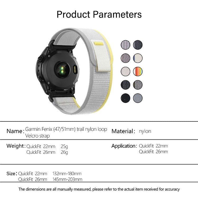 KALEBOL 22mm Watch Band For Garmin Fenix 7 / Fenix 7 Pro Magic Tape Nylon Loop Wrist Strap - White