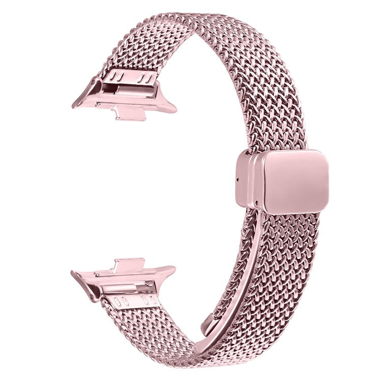 For Xiaomi Smart Band 8 Pro Milanese Watch Band Herringbone Stainless Steel Electroplated Wrist Strap - Rose Pink