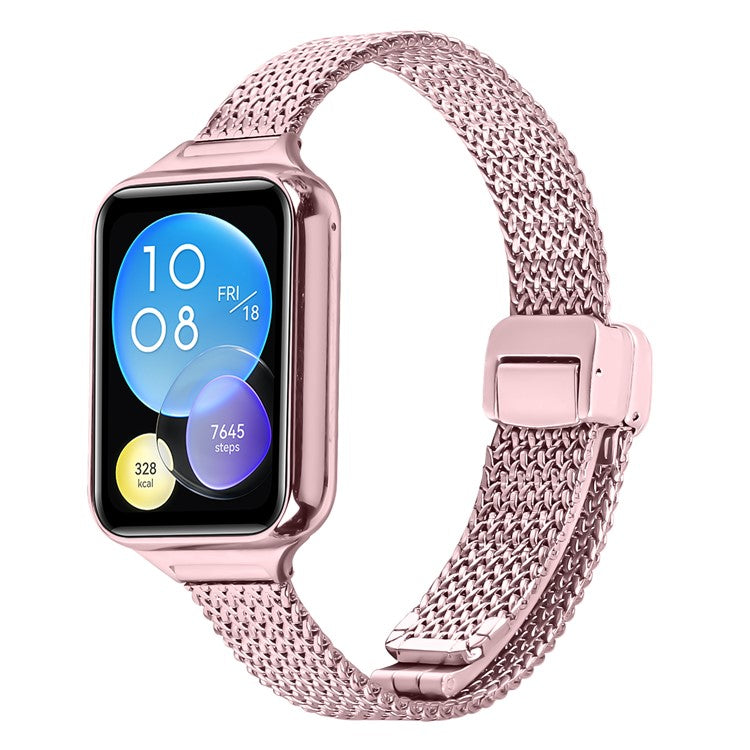 For Xiaomi Smart Band 8 Pro Milanese Watch Band Herringbone Stainless Steel Electroplated Wrist Strap - Rose Pink