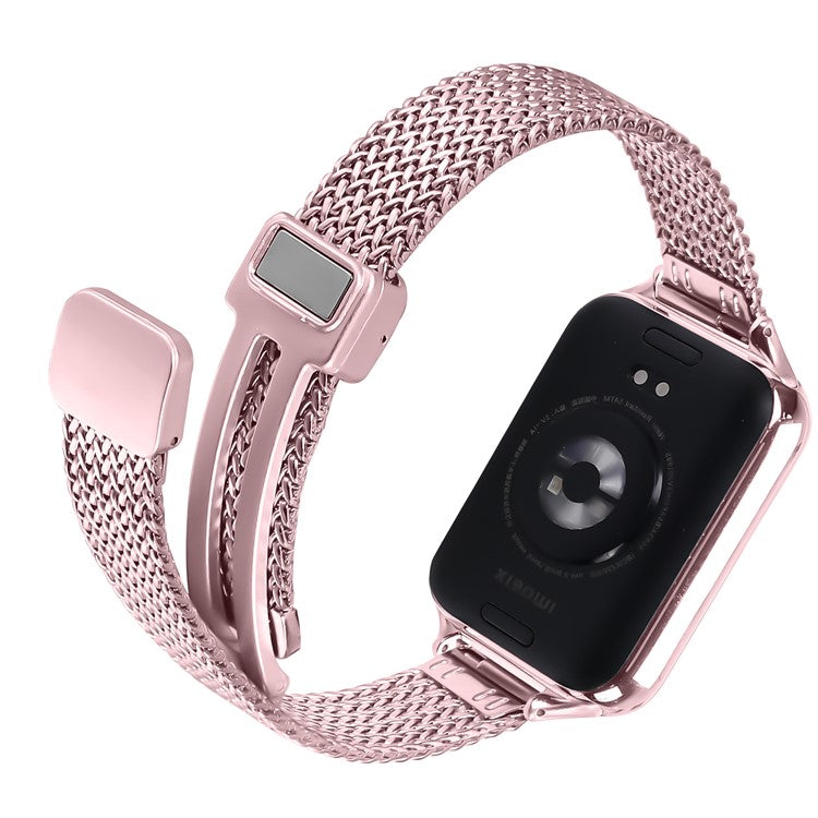 For Xiaomi Smart Band 8 Pro Milanese Watch Band Herringbone Stainless Steel Electroplated Wrist Strap - Rose Pink