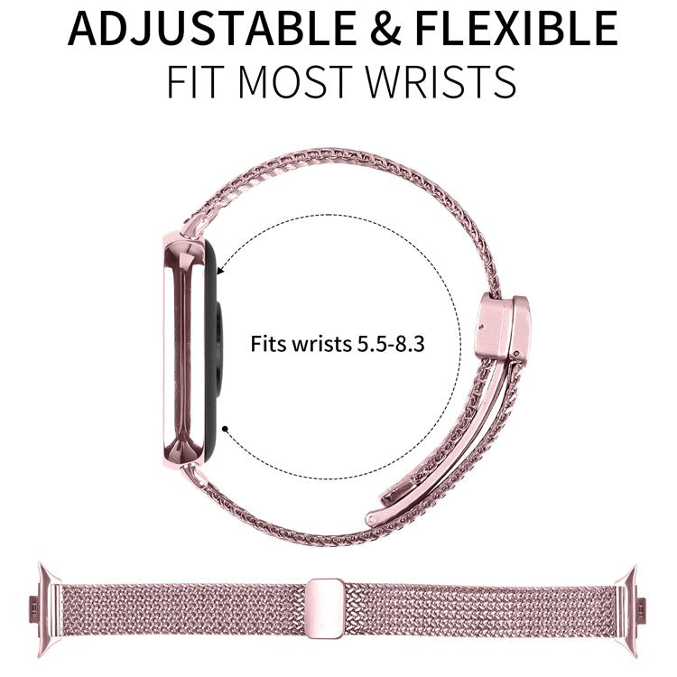 For Xiaomi Smart Band 8 Pro Milanese Watch Band Herringbone Stainless Steel Electroplated Wrist Strap - Rose Pink