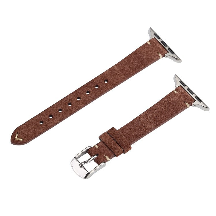Watch Band for Apple Watch Series 10 9 8 7 SE 6 5 4 3 2 1 42mm 41mm 40mm 38mm Genuine Cow Leather Simple Matte Strap - Coffee