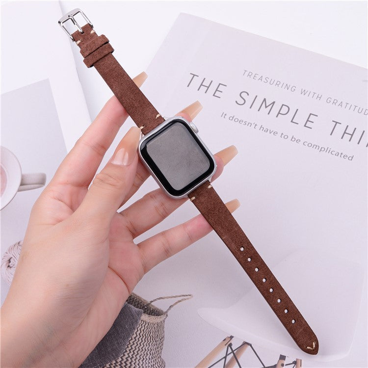 Watch Band for Apple Watch Series 10 9 8 7 SE 6 5 4 3 2 1 42mm 41mm 40mm 38mm Genuine Cow Leather Simple Matte Strap - Coffee