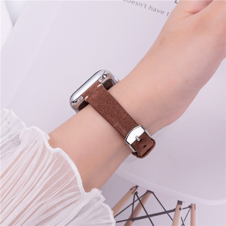 Watch Band for Apple Watch Series 10 9 8 7 SE 6 5 4 3 2 1 42mm 41mm 40mm 38mm Genuine Cow Leather Simple Matte Strap - Coffee