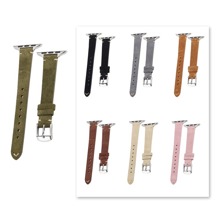 Watch Band for Apple Watch Series 10 9 8 7 SE 6 5 4 3 2 1 42mm 41mm 40mm 38mm Genuine Cow Leather Simple Matte Strap - Coffee