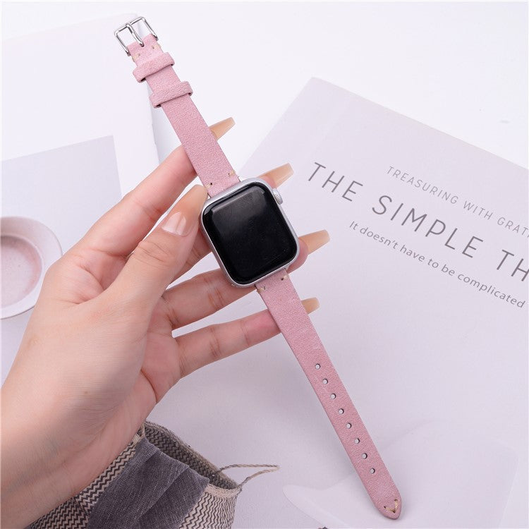 Watch Band for Apple Watch Series 10 Ultra 9 8 7 SE 6 5 4 3 2 1 46mm 49mm 45mm 44mm 42mm Genuine Cow Leather Simple Matte Strap - Pink