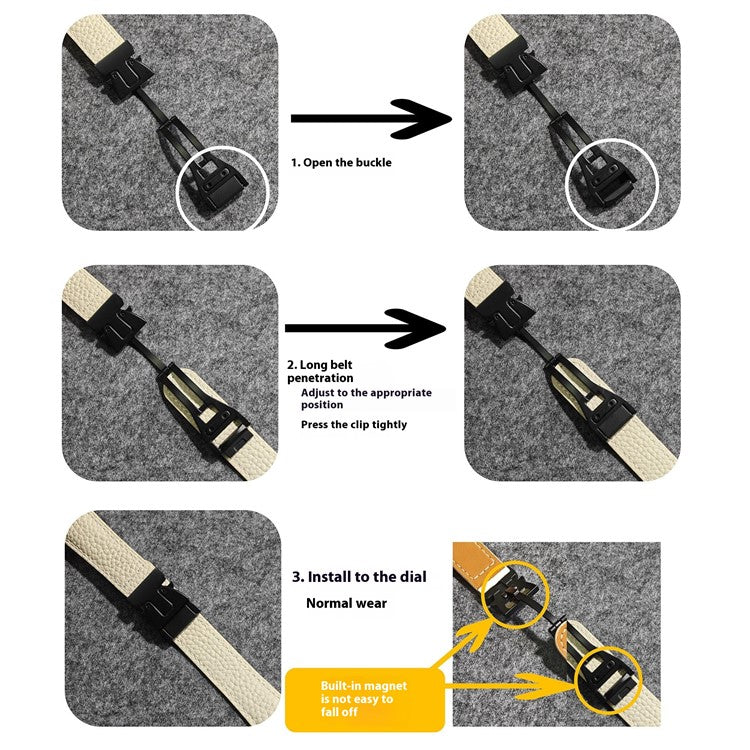 Genuine Cow Leather Strap for Apple Watch Series 10 Ultra 9 8 7 SE 6 5 4 3 2 1 46mm 49mm 45mm 44mm 42mm Magnetic Buckle Watch Band - Apricot