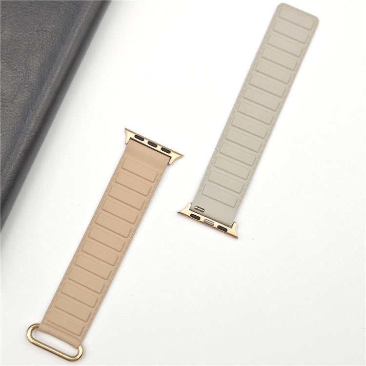 Silicone Strap for Apple Watch Series 10 9 8 7 SE 6 5 4 3 2 1 42mm 41mm 40mm 38mm Magnetic Reverse Buckle Watch Band - Milk Tea+ Rock Grey