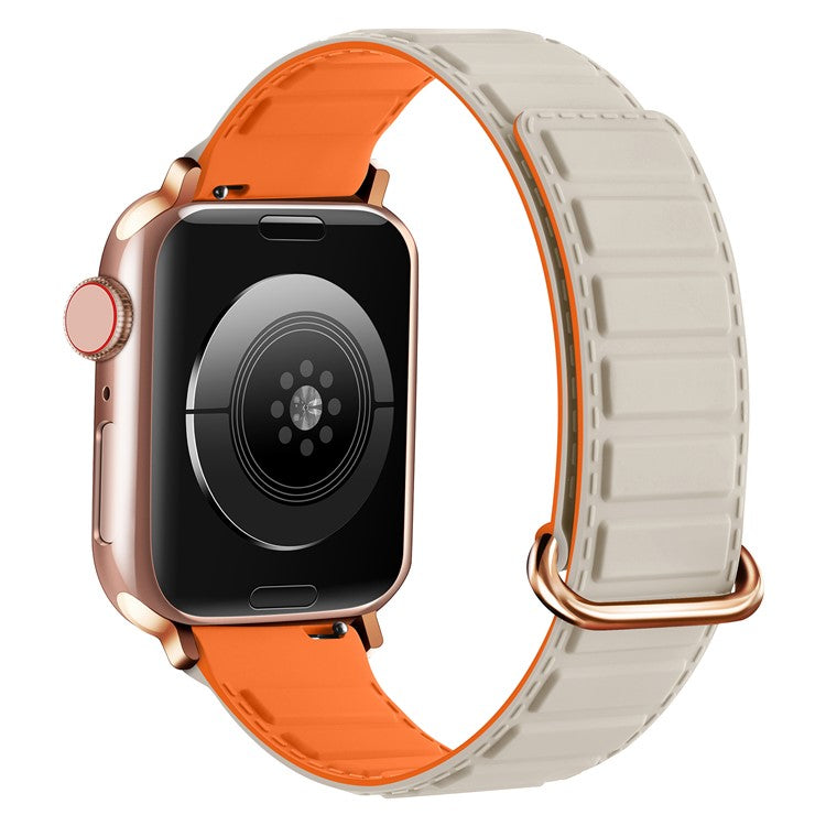 Silicone Strap for Apple Watch Series 10 9 8 7 SE 6 5 4 3 2 1 42mm 41mm 40mm 38mm Magnetic Reverse Buckle Watch Band - Starlight+Orange