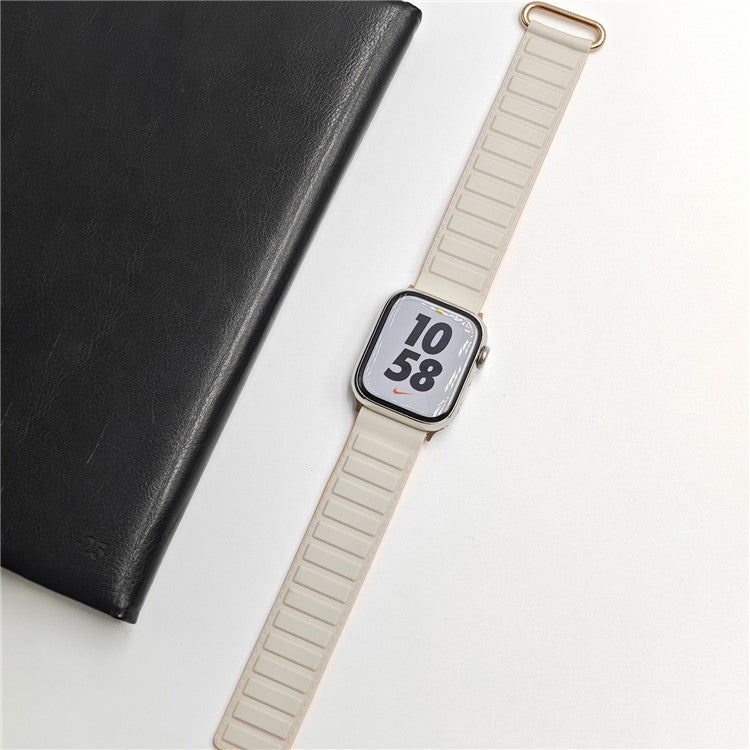 Silicone Strap for Apple Watch Series 10 9 8 7 SE 6 5 4 3 2 1 42mm 41mm 40mm 38mm Magnetic Reverse Buckle Watch Band - Starlight+Orange