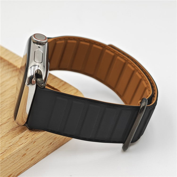Silicone Strap for Apple Watch Series 10 Ultra 9 8 7 SE 6 5 4 3 2 1 46mm 49mm 45mm 44mm 42mm Magnetic Buckle Watch Band - Black+Brown