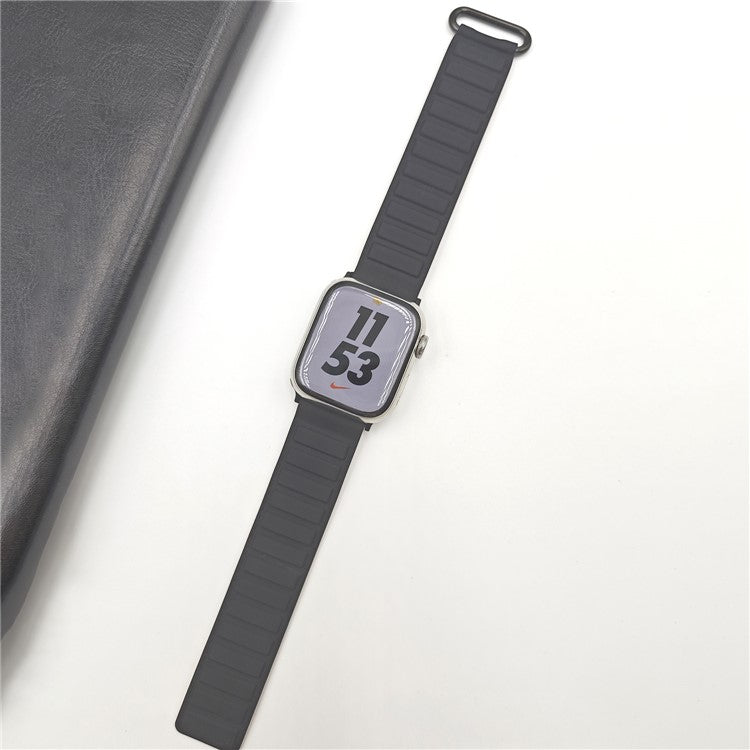 Silicone Strap for Apple Watch Series 10 Ultra 9 8 7 SE 6 5 4 3 2 1 46mm 49mm 45mm 44mm 42mm Magnetic Buckle Watch Band - Black+Brown