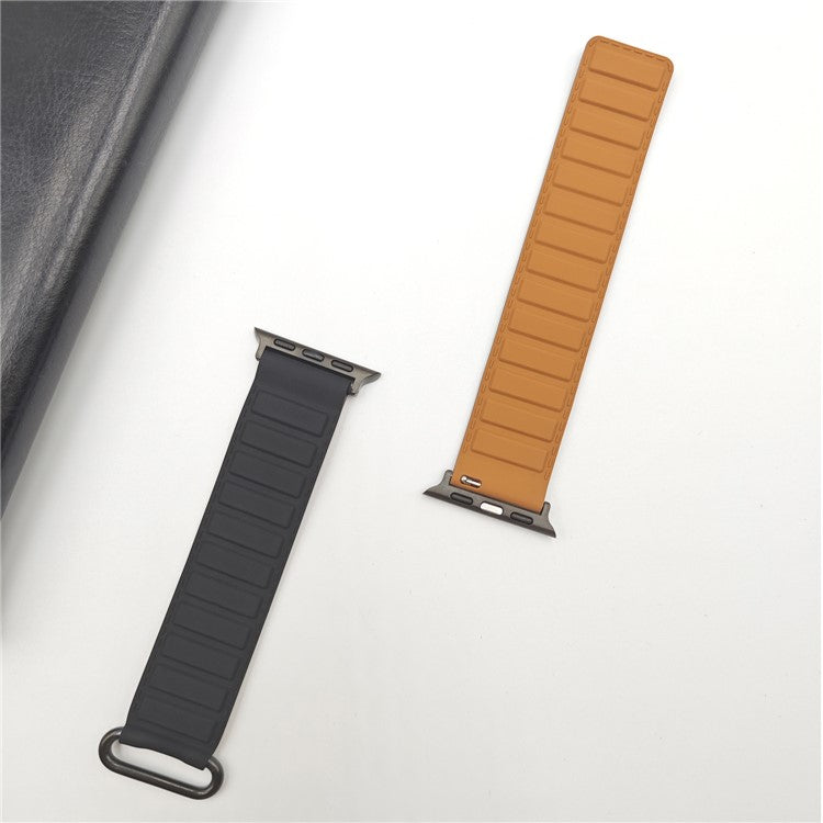 Silicone Strap for Apple Watch Series 10 Ultra 9 8 7 SE 6 5 4 3 2 1 46mm 49mm 45mm 44mm 42mm Magnetic Buckle Watch Band - Black+Brown