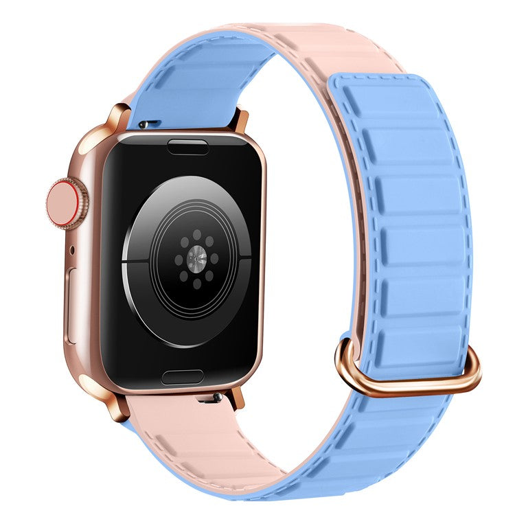 Silicone Strap for Apple Watch Series 10 Ultra 9 8 7 SE 6 5 4 3 2 1 46mm 49mm 45mm 44mm 42mm Magnetic Buckle Watch Band - Blue+Pink