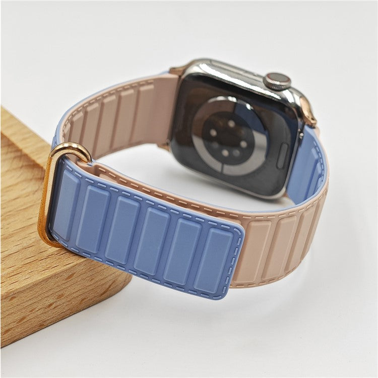 Silicone Strap for Apple Watch Series 10 Ultra 9 8 7 SE 6 5 4 3 2 1 46mm 49mm 45mm 44mm 42mm Magnetic Buckle Watch Band - Blue+Pink
