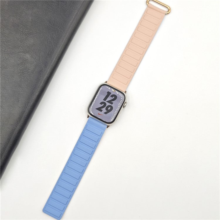 Silicone Strap for Apple Watch Series 10 Ultra 9 8 7 SE 6 5 4 3 2 1 46mm 49mm 45mm 44mm 42mm Magnetic Buckle Watch Band - Blue+Pink
