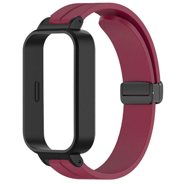 For Xiaomi Smart Band 9 Active / Redmi Band 3 Silicone Watch Band Magnetic Folding Buckle Wrist Strap - Wine Red