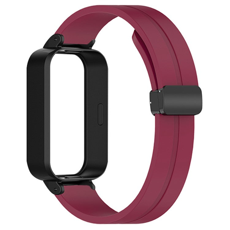 For Xiaomi Smart Band 9 Active / Redmi Band 3 Silicone Watch Band Magnetic Folding Buckle Wrist Strap - Wine Red