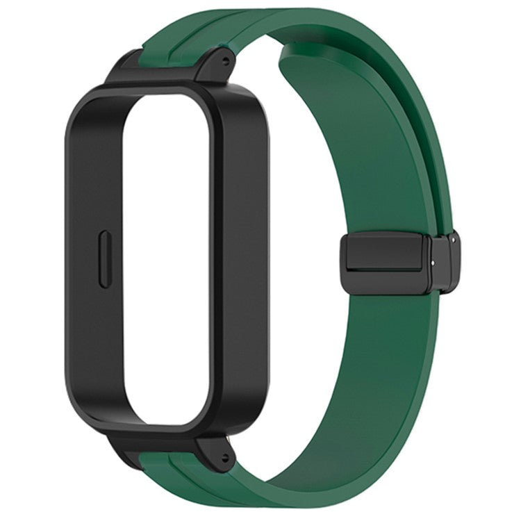 For Xiaomi Smart Band 9 Active / Redmi Band 3 Silicone Watch Band Magnetic Folding Buckle Wrist Strap - Army Green