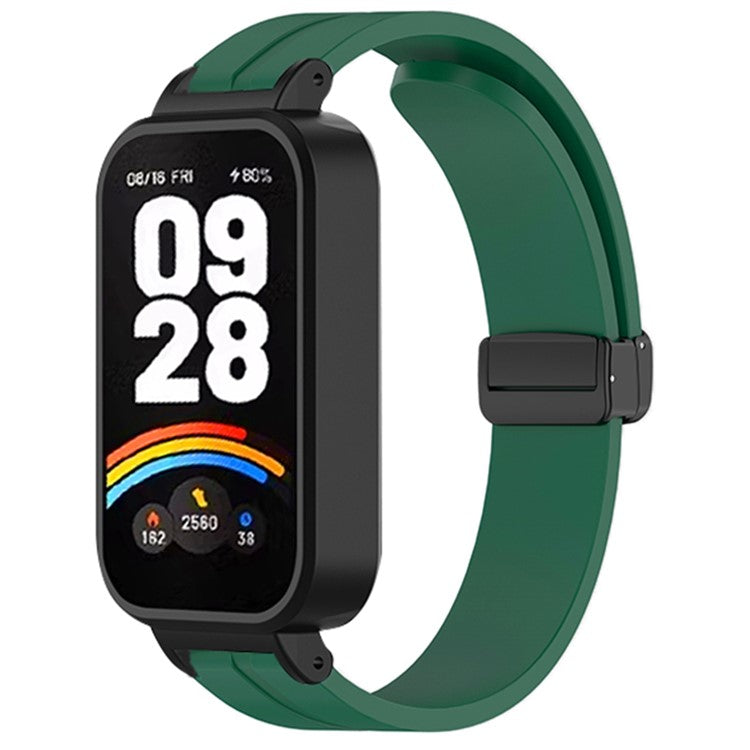 For Xiaomi Smart Band 9 Active / Redmi Band 3 Silicone Watch Band Magnetic Folding Buckle Wrist Strap - Army Green