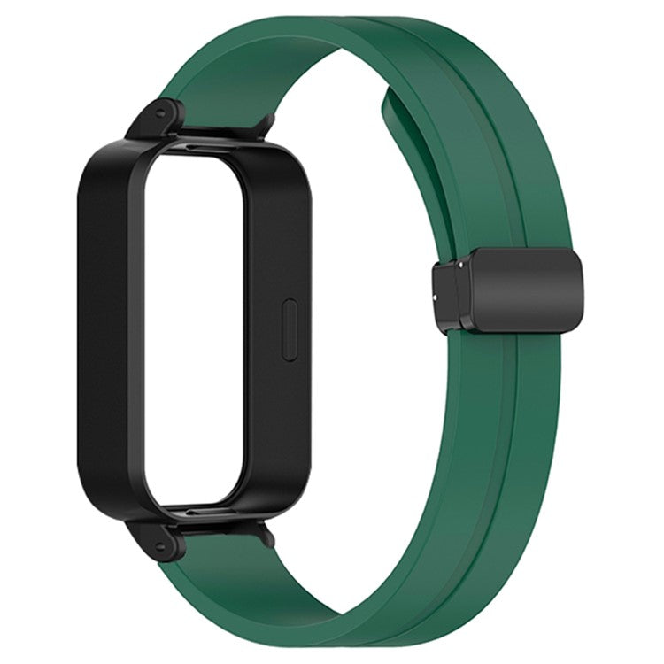 For Xiaomi Smart Band 9 Active / Redmi Band 3 Silicone Watch Band Magnetic Folding Buckle Wrist Strap - Army Green